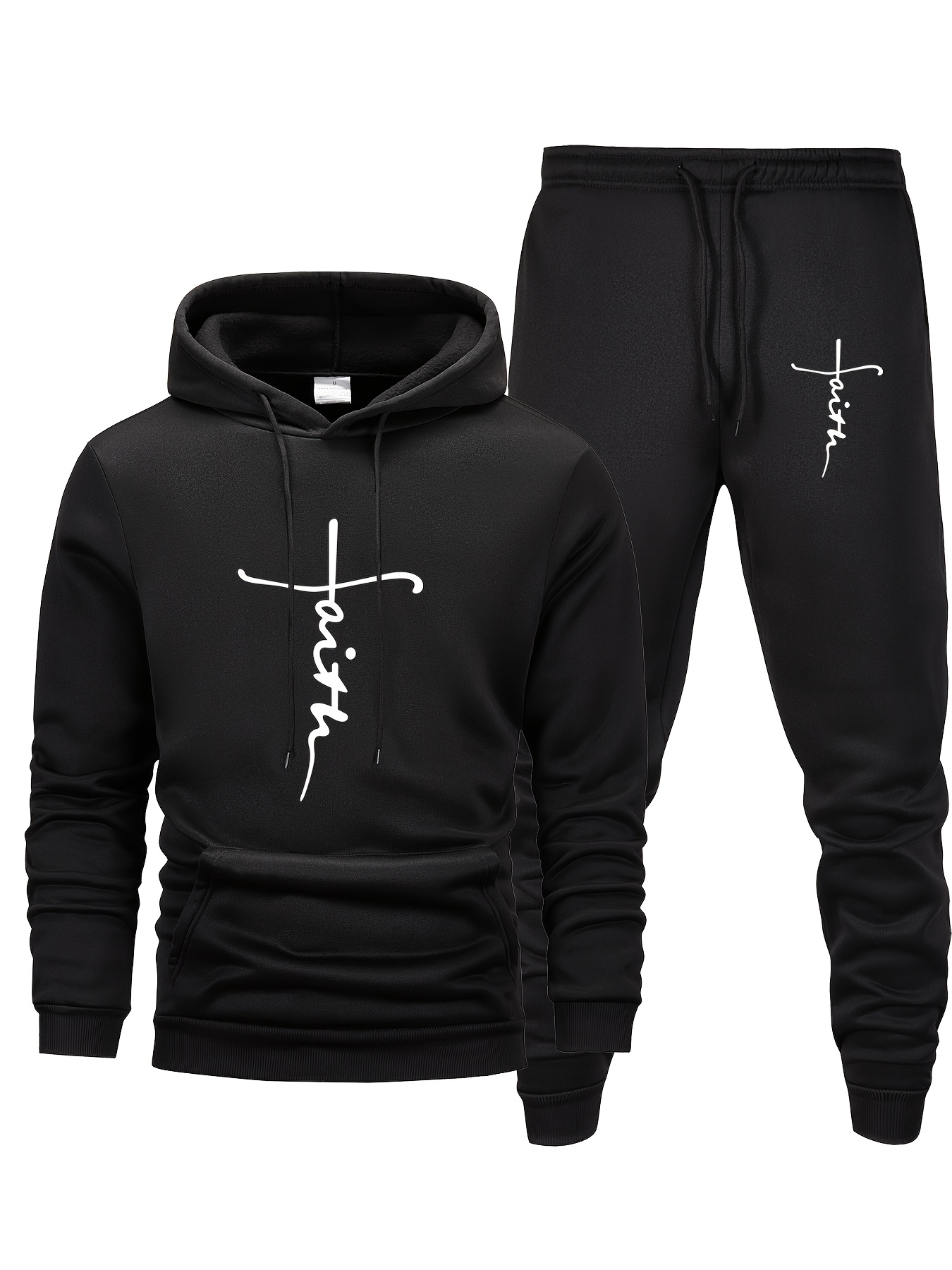 Outdoor Sports Outfit - Men Faith Print 2‑Piece Tracksuit Long